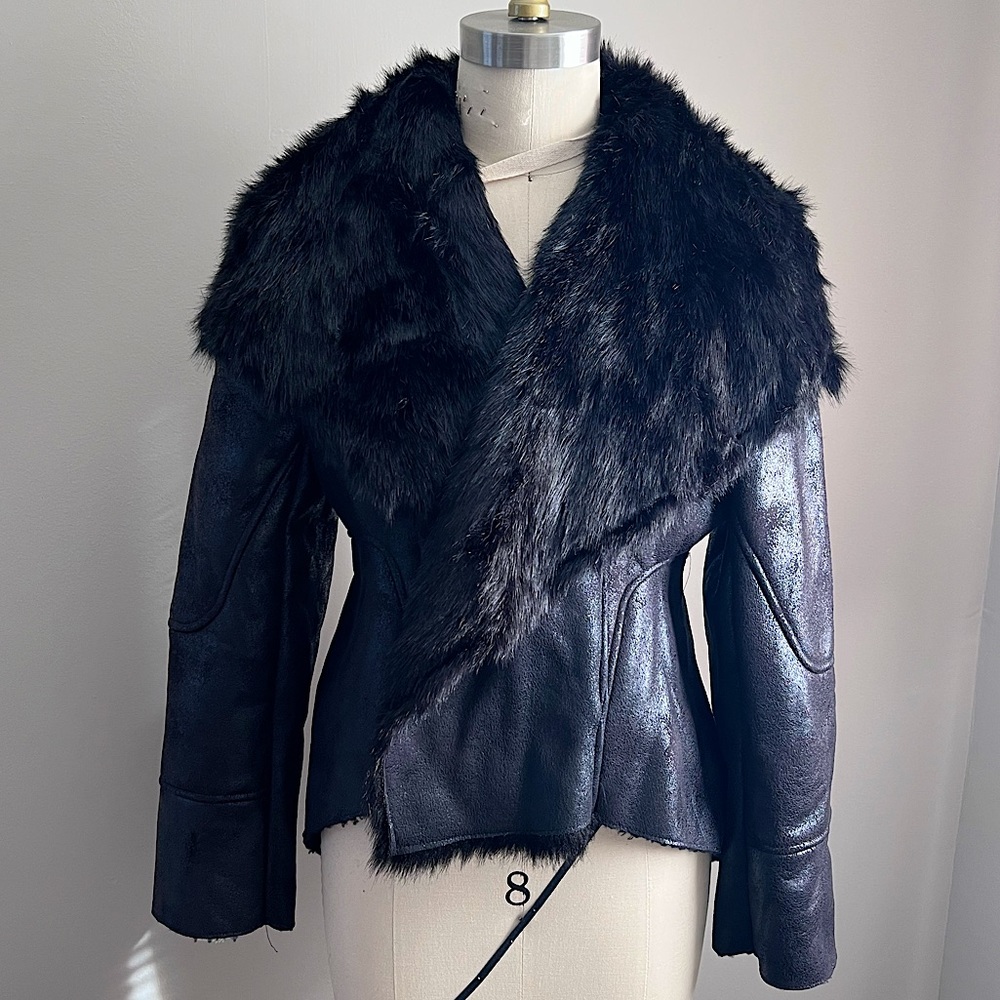 SERENA WILLIAMS SIGNATURE STATEMENTS BLACK FAUX FUR JACKET